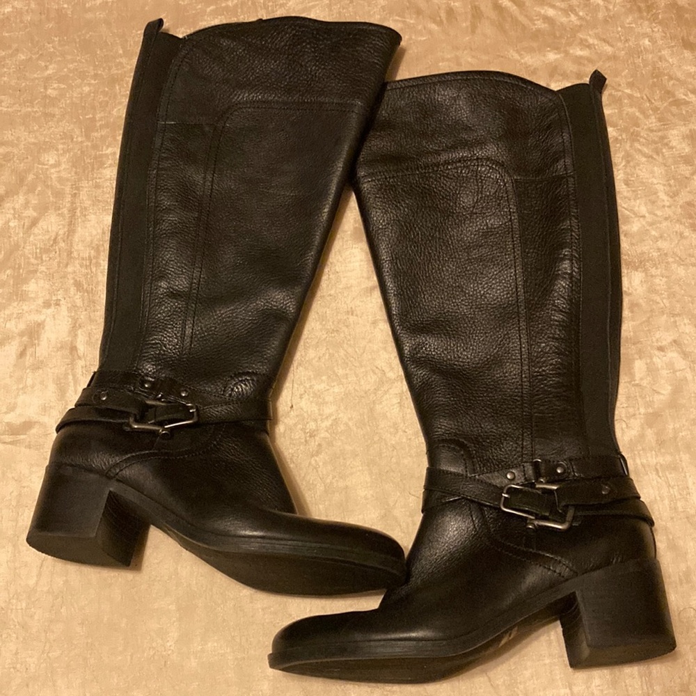 Marc Fisher Kacee Riding Boots Moto Boots Black Pebbled Leather